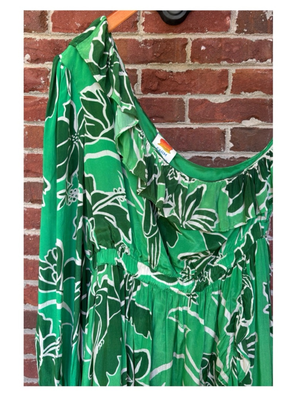 NWOT Anthropologie Farm Rio Printed One Shoulder Ruffle Dress in Living Nature M - Picture 8 of 16